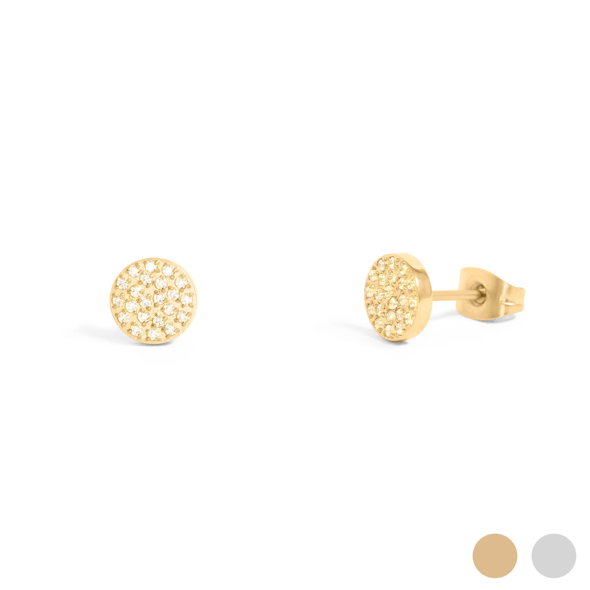 Stainless Steel Round Stud Pave Stones Earrings (gold)