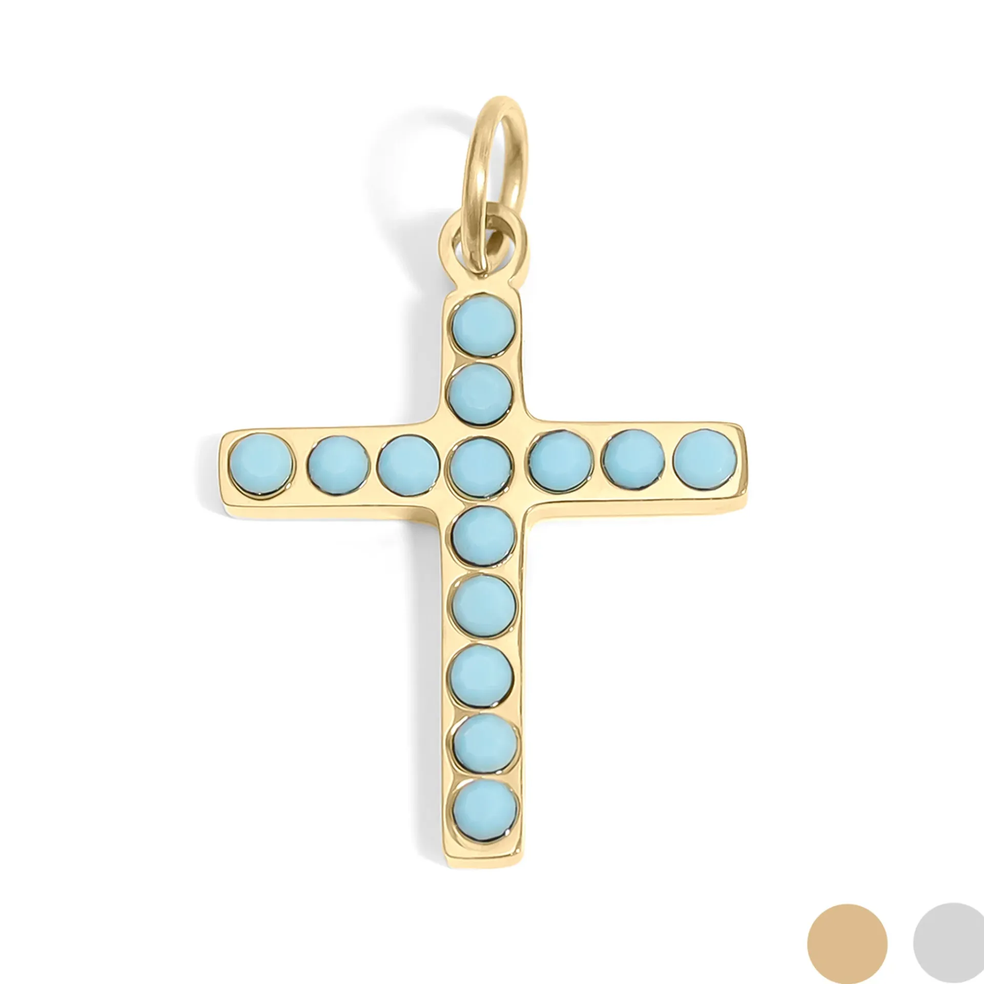 18K Gold PVD Stainless Steel Turquoise Stone Cross Charm / PDL0230 (gold)