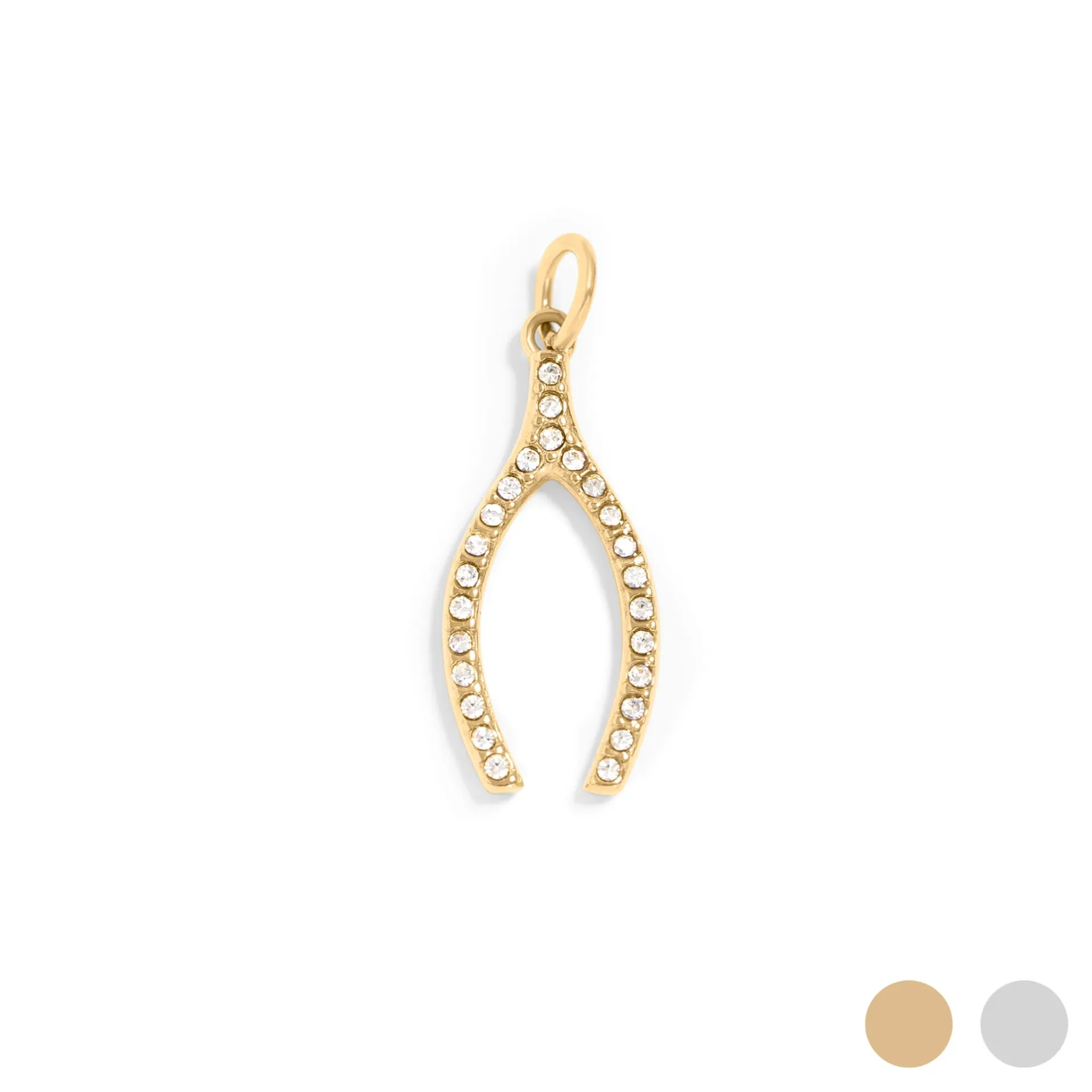 Rhinestone Wishbone Charm  (gold)