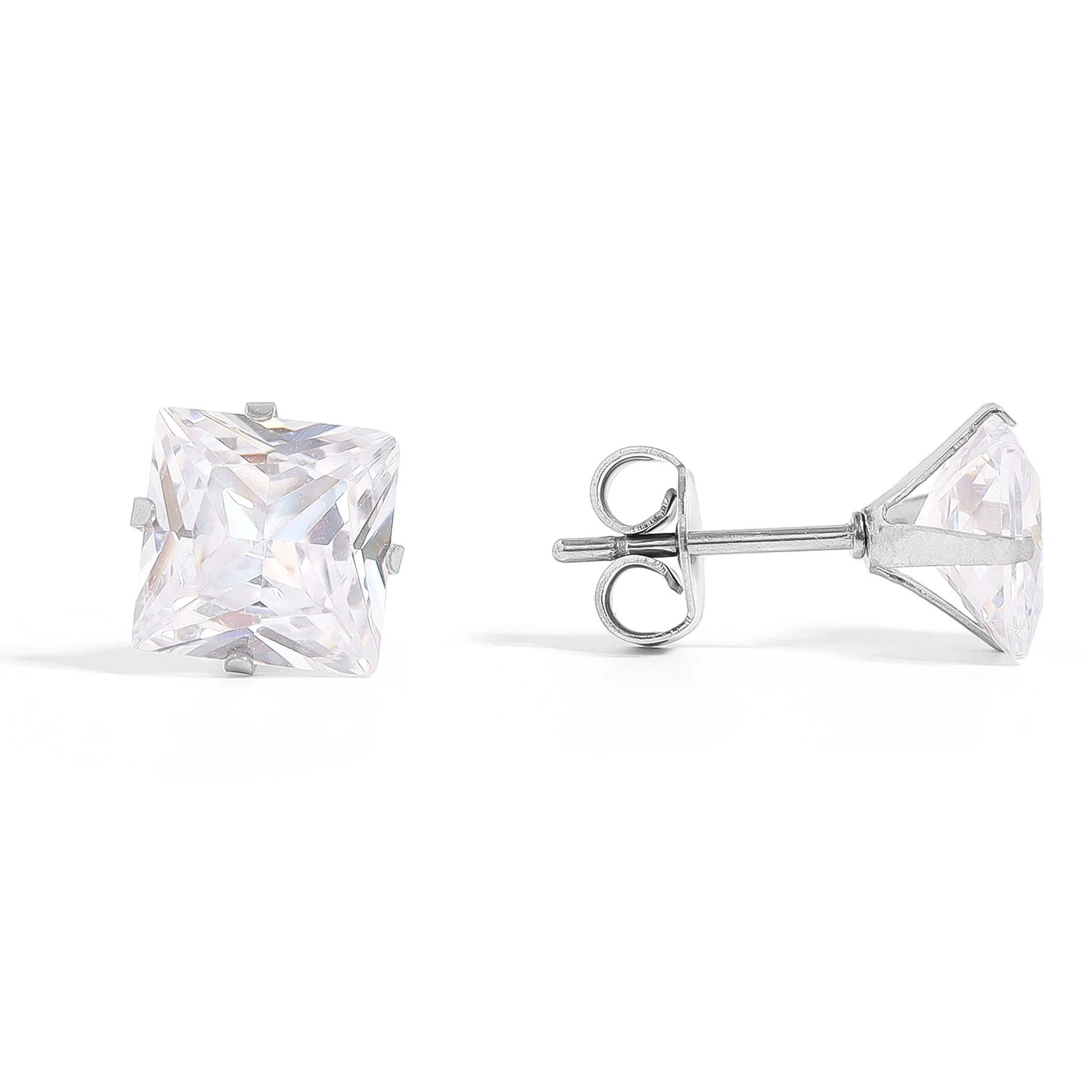 Stainless Steel Clear/Black Square CZ Stud Earrings / ERJ3160
