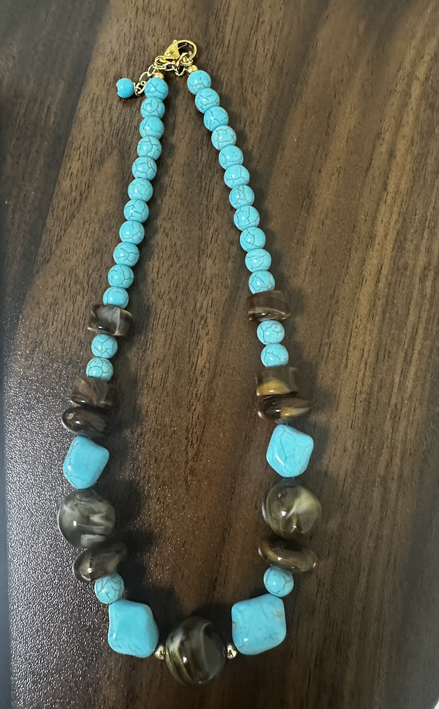 Collar Turquesa Pepas Marrones