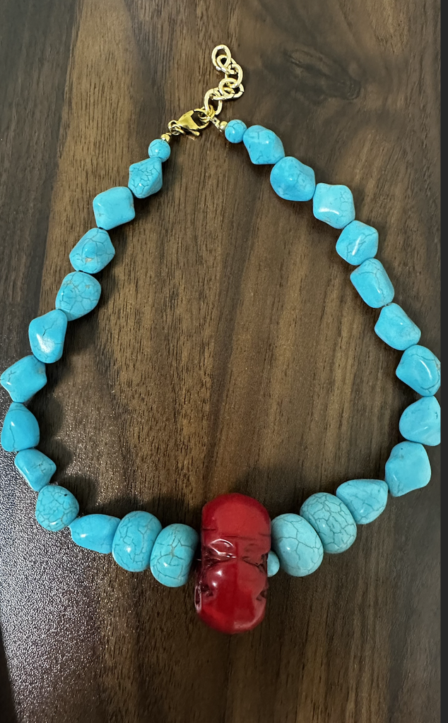 Collar Turquesa Centro Rojo