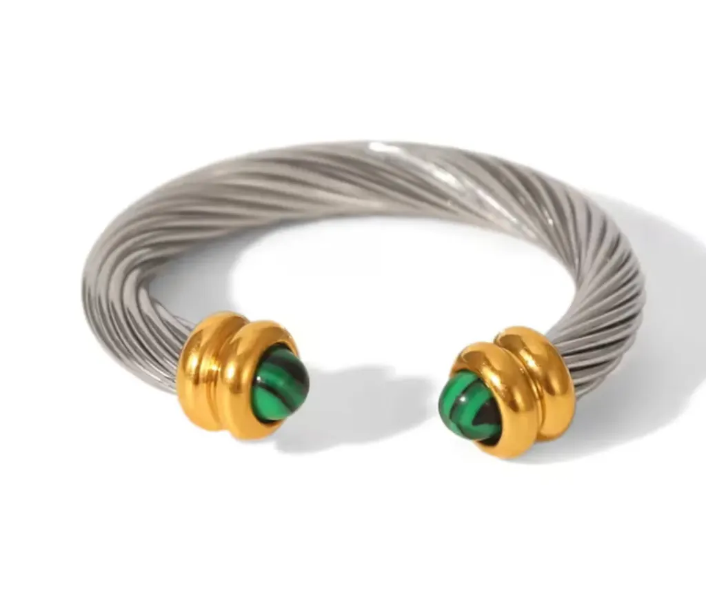 Anillo Stainless Steel - Piedra colores - Mixed metals (verde esmeralda)