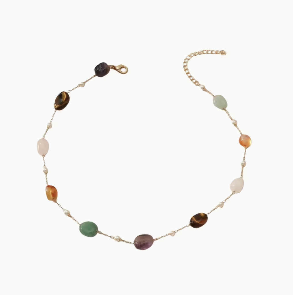 [MAM-NEC-003-PI1] Cadena clásico piedras naturales variadas colores pastel